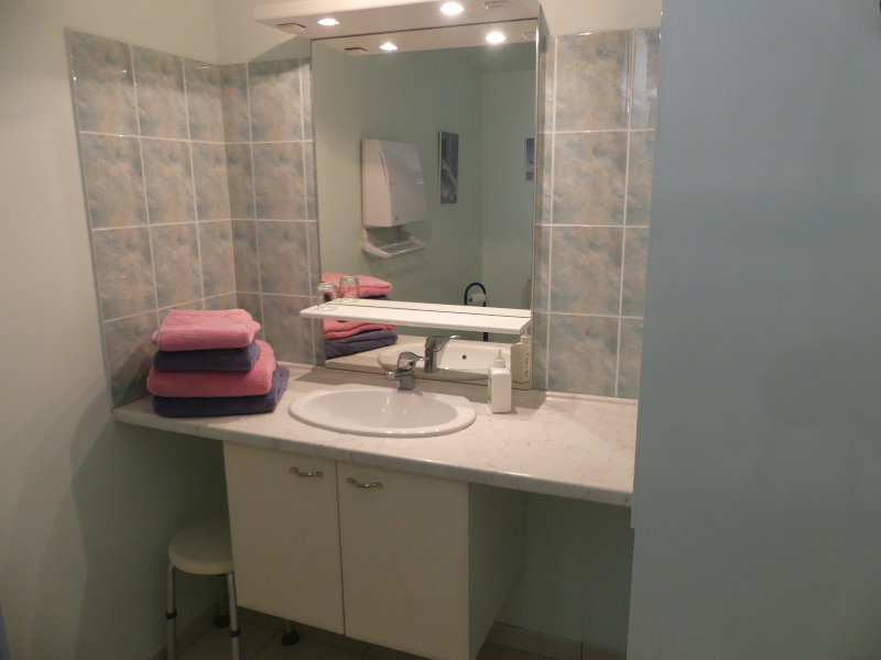 Salle d’eau privative attenante à la chambre: douche, lavabo, sèche-cheveux, WC.